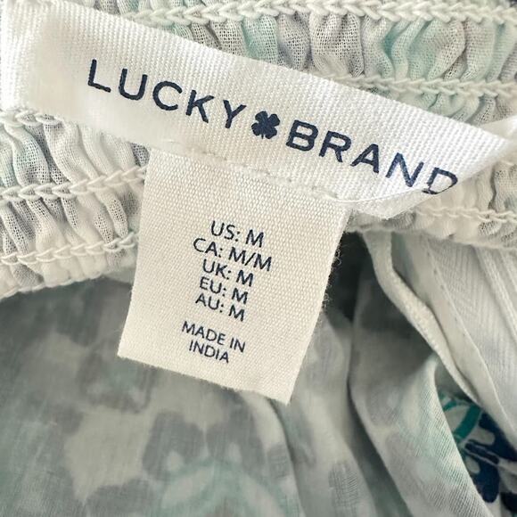 Lucky Brand Maxi Dress Long Smocked Tiered White Turquoise Ruffle Boho Medium - Picture 8 of 14